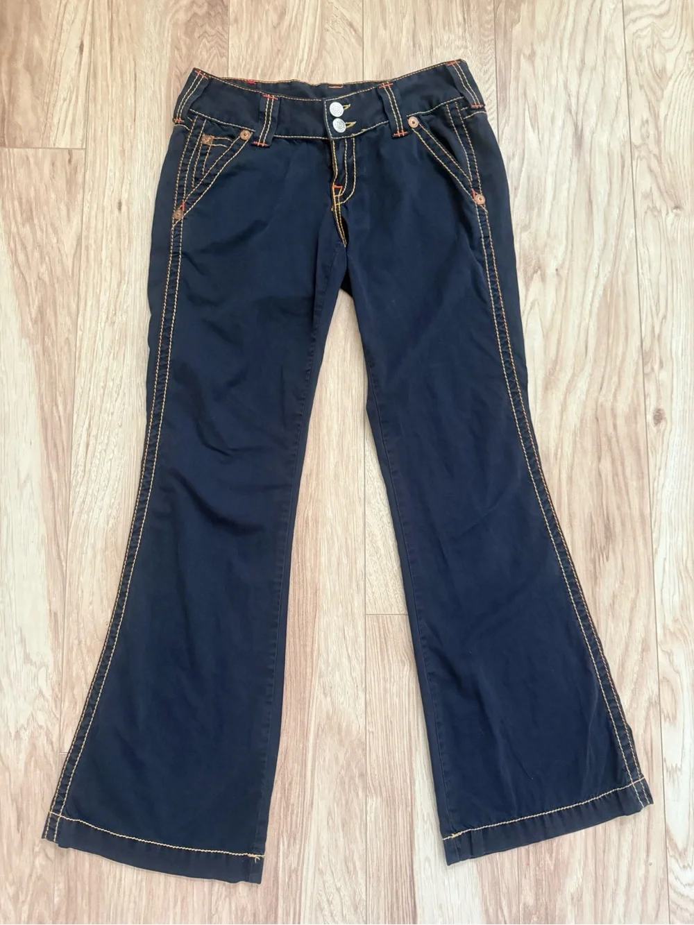 TRUE RELIGION “Big T” Flare Mid Rise Jeans Navy 31 Made in the USA